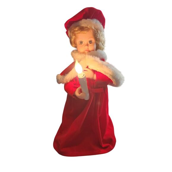 Rennoc Other - VTG Rennoc Animated Caroler Doll Figure Candle Light Motionette Red Velvet Cape